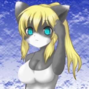 Rating: Questionable Score: 0 Tags: 1:1 57imitation68 blonde_hair blue_eyes breasts cleavage clothed clothing domestic_cat e621 felid feline felis female hair mammal ponytail solo User: bunchy7s