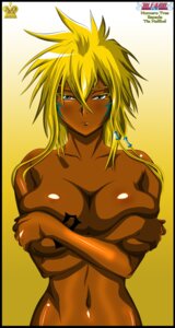 Rating: Questionable Score: 0 Tags: absurd_res alternative_fashion black_border bleach_(series) blonde_hair border breasts covering covering_self crossed_arms dark_body dark_skin e621 female ganguro_(fashion) gradient_background grandfathered_content green_eyes gyaru hair hi_res human human_only j-fashion looking_at_viewer mammal not_furry nude queen-vegeta69 simple_background solo spanish_text tattoo text tia_halibel translated yellow_background User: bunchy7s