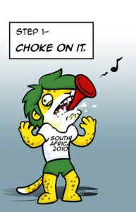 Rating: Safe Score: 0 Tags: 2010 anthro asphyxiation choking e621 felid fifa foam foaming green_eyes green_hair hair how-to leopard male mammal mascot musical_note musical_symbol pantherine soccer solo south_africa sport symbol tail tawawawa vuvuzela world_cup zakumi User: bunchy7s