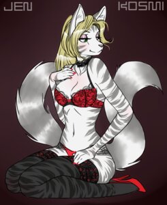 Rating: Questionable Score: 0 Tags: 2010 anthro blonde_hair bra choker classy clothing domestic_cat e621 felid feline felis female footwear hair high_heels jen_(jeremynalsi) jewelry kosmikophobia legwear lingerie mammal necklace panties shoes solo stockings tail thigh_highs underwear User: bunchy7s