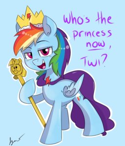 Rating: Safe Score: 0 Tags: absurd_res blue_background blue_body blue_feathers blue_fur cape clothing crown cutie_mark e621 english_text equid equine feathered_wings feathers female feral friendship_is_magic fur hair hasbro headgear hi_res long_hair mammal multicolored_hair my_little_pony mythological_creature mythological_equine mythology open_mouth pegasus purple_eyes rainbow_dash_(mlp) rainbow_hair simple_background smile solo text tongue twilight_scepter_(mlp) wings wizardglitter User: bunchy7s