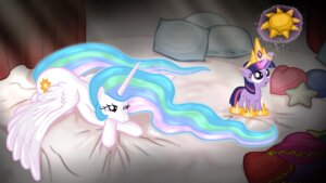 Rating: Safe Score: 0 Tags: 16:9 arlevgor bed duo e621 equid equine feathered_wings feathers female feral friendship_is_magic fur furniture hair hasbro hi_res horn magic mammal multicolored_hair my_little_pony mythological_creature mythological_equine mythology pillow princess princess_celestia_(mlp) purple_body purple_fur purple_hair quadruped royalty size_difference sun tail twilight_sparkle_(mlp) two_tone_hair unicorn widescreen winged_unicorn wings young young_feral User: bunchy7s