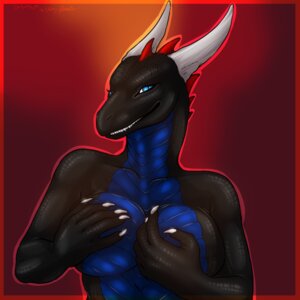 Rating: Questionable Score: 0 Tags: 1:1 2014 anthro biped black_body black_skin blue_body blue_eyes blue_skin breasts cabal-revolution claws covering covering_breasts covering_self dragon e621 female hand_on_breast hi_res horn looking_at_viewer mythological_creature mythological_scalie mythology non-mammal_breasts scalie shikoyote smile solo standing teeth User: bunchy7s