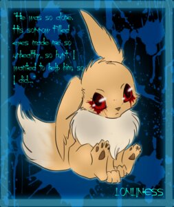 Rating: Questionable Score: 0 Tags: abandon_lonliness ambiguous_gender blood blood_from_eye blue_theme bodily_fluids brown_body brown_fur canid canine creepypasta crying e621 eevee english_text entfremdet feral frutiger_metro fur generation_1_pokemon lonliness looking_at_viewer mammal nintendo pawpads paws pokemon pokemon_(species) red_eyes sitting solo tears text y2k_(graphic_design) User: bunchy7s Rating: Questionable Score: 0 Tags: abandon_lonliness ambiguous_gender blood blood_from_eye blue_theme bodily_fluids brown_body brown_fur canid canine creepypasta crying e621 eevee english_text entfremdet feral frutiger_metro fur generation_1_pokemon lonliness looking_at_viewer mammal nintendo pawpads paws pokemon pokemon_(species) red_eyes sitting solo tears text y2k_(graphic_design) User: bunchy7s