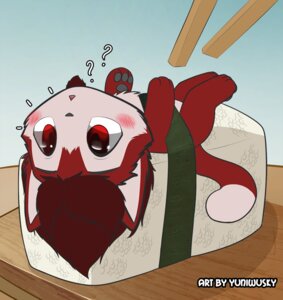 Rating: Safe Score: 0 Tags: ambiguous_gender anthro blush chibi domestic_cat e621 felid feline felis food mammal micro on_food rummycat solo sushi yuniwolfsky User: bunchy7s