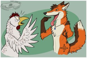 Rating: Safe Score: 0 Tags: ambiguous_gender anthro avian beak bird canid canine chaoscanine chicken dipstick_tail duo e621 feathered_wings feathers fox galliform jewelry konu male male/ambiguous mammal markings necklace open_mouth phasianid tail tail_markings tongue wings User: bunchy7s