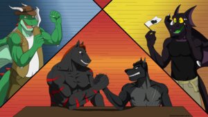 Rating: Safe Score: 0 Tags: 16:9 2012 abs anthro arm_wrestling belly belt biceps big_muscles black_body black_fur bottomwear canid canine canis cheering claws clenched_teeth clothed clothing crocdragon89 dragon e621 equid equine european_mythology fangs fenris_williams flexing fur green_body green_eyes green_skin grey_belly grey_body grey_fur griz_sylverwing group hair hat headgear headwear horn horse jacket male mammal markings muscular muscular_male mythological_creature mythological_scalie mythology nipple_piercing nipples open_mouth pecs piercing pose red_body red_eyes red_fur red_stripes rekhit scales scalie scar shirt shorts sitting size_difference standing stripes tail tank_top teeth tongue topless topwear vein vest western_dragon widescreen wolf yellow_eyes zeke_(crocdragon89) User: bunchy7s