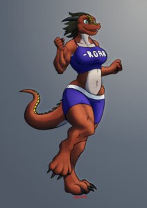 Rating: Safe Score: 0 Tags: 2013 4_toes anthro barefoot bottomwear breasts claws clothing digitigrade dragon e621 fangs feet female gradient_background green_eyes hi_res jogging longblueclaw mythological_creature mythological_scalie mythology navel open_mouth red_body sam_fischer scalie shirt shorts simple_background smile solo stargate525 tail tank_top teeth toe_claws toes topwear wide_hips User: bunchy7s