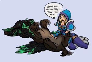 Rating: Safe Score: 0 Tags: breasts clothing digitigrade dota duo e621 english_text feet female feral harbinger_the_outworld_devourer hindpaw human lying male mammal on_back paws quadruped rylai_the_crystal_maiden short_tail simple_background tail taur text unknown_artist valve valve_corporation white_background wings User: bunchy7s