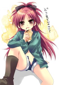 Rating: Explicit Score: 0 Tags: boots casual denim denim_shorts eating female food food_on_face highres ikura_nagisa long_hair mahou_shoujo_madoka_magica navel no_panties open_fly open_shorts ponytail pussy pussy_peek red_eyes red_hair rule34 sakura_kyouko shorts sitting smile solo tail text thighhighs tied_hair translated User: bunchy7s