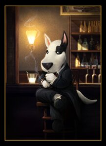 Rating: Safe Score: 0 Tags: 4_fingers alcohol anthro bar beer_tap beverage big_nose biped black_body black_border black_fur black_nose blue_eyes border bottle bottomwear canid canine canis chair cigar clothed clothing coat cocktail_garnish container countertop crossed_legs cup daniel_luvisi detailed detailed_background domestic_dog e621 fingers food footprint footwear front_view fruit fully_clothed fur furniture hi_res holding_object inside light looking_at_viewer male mammal olive_(fruit) painting_(object) pants pattern_clothing pawprint plant shoes smoke smoking solo striped_clothing stripes suit tail toony toothpick topwear white_body white_fur User: bunchy7s