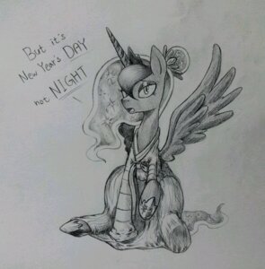 Rating: Safe Score: 0 Tags: 2013 clothing discommunicator e621 english_text equid equine feathered_wings feathers female feral friendship_is_magic hasbro horn looking_at_viewer mammal monochrome my_little_pony mythological_creature mythological_equine mythology princess_luna_(mlp) quadruped sitting sketch solo text traditional_media_(artwork) winged_unicorn wings User: bunchy7s