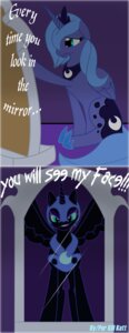 Rating: Safe Score: 0 Tags: altered_reflection armor black_body black_feathers blue_body blue_feathers crown cutie_mark detailed_background digital_media_(artwork) duo e621 english_text equid equine feathered_wings feathers female feral friendship_is_magic hasbro headgear hi_res horn looking_at_mirror looking_at_object mammal mirror my_little_pony mythological_creature mythological_equine mythology nightmare_moon_(mlp) por_kill_katt princess_luna_(mlp) quadruped reflection solo_focus tail text toony unknown_artist winged_unicorn wings User: bunchy7s