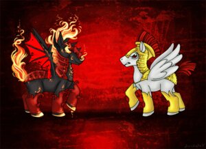 Rating: Safe Score: 0 Tags: 2011 armor black_body black_fur captain_courage demon drpickelle duo e621 equid equine feathered_wings feathers feral fire flaming_hair flaming_tail friendship_is_magic fur hair hasbro horn male mammal membrane_(anatomy) membranous_wings my_little_pony mythological_creature mythological_equine mythology pegasus pseudo_hair red_body red_eyes red_hair red_skin side_view simple_background smile tail thedarkfear toony white_body white_feathers white_fur wings User: bunchy7s