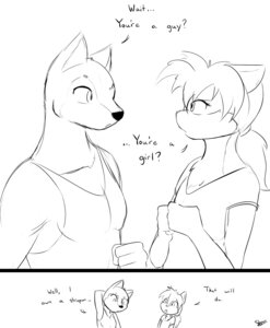 Rating: Safe Score: 0 Tags: accidentally_straight anthro black_and_white black_nose breasts butch/femboy canid canine canis clothing comic dialogue domestic_cat domestic_dog duo e621 english_text eye_contact eyebrows felid feline felis female femboy fist gender_confusion hair head_scratch hi_res humor looking_at_another male mammal mistaken_identity monochrome muscular muscular_female oops orientation_play pecs ponytail question_mark raised_eyebrow reveal shirt shocked signature simple_background sketch slypon surprised tank_top text tomboy tomboy/femboy topwear white_background User: bunchy7s