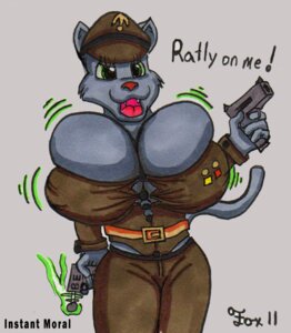 Rating: Questionable Score: 0 Tags: 2011 anthro big_breasts blaster breast_expansion breasts button_(fastener) cleavage clothed clothing coliur domestic_cat e621 english_text expansion felid feline felis female foxmaster5 front_view gun holding_gun holding_object holding_ranged_weapon holding_weapon huge_breasts laura_baecker looking_at_viewer mammal marker_(artwork) portrait ranged_weapon red_nose simple_background solo straining_buttons tail text three-quarter_portrait traditional_media_(artwork) undersized_clothing uniform weapon white_background User: bunchy7s