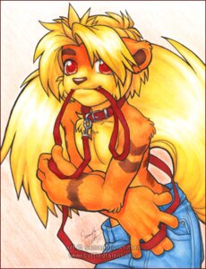 Rating: Safe Score: 0 Tags: 2005 5_fingers anthro arcanine big_tail biped blonde_hair blue_bottomwear blue_clothing blue_pants bottomwear brown_body brown_eyebrows brown_fur brown_markings brown_nose canid canine clothed clothing collar copyright_symbol denim denim_bottomwear denim_clothing e621 eyebrows fingers fur generation_1_pokemon hair huge_tail jeans kemono leash leash_in_mouth long_tail low_res male mammal markings multicolored_body multicolored_fur nintendo object_in_mouth orange_body orange_ears orange_fur pants pink_background pokemon pokemon_(species) pokemorph red_collar red_eyes red_leash samantha_whitten simple_background solo symbol tail text topless traditional_media_(artwork) two_tone_body two_tone_fur url yellow_tail User: bunchy7s