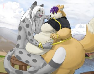 Rating: Questionable Score: 0 Tags: anthro artist_name bottomless clothed clothing detailed_background duo e621 feederism gillpanda male measuring moobs morbidly_obese obese overweight sitting tail text toony wardrobe_malfunction User: bunchy7s