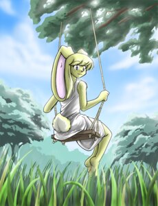 Rating: Safe Score: 0 Tags: anthro ayame_exgoddess barefoot big_ears blonde_hair blue_eyes chahiro e621 feet female fur hair lagomorph leporid mammal outside rabbit sky solo swing yellow_body yellow_fur User: bunchy7s