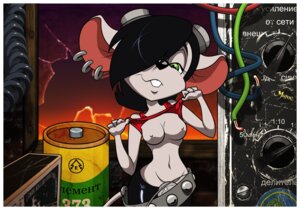 Rating: Questionable Score: 0 Tags: anthro battery belt black_hair border breasts buckteeth chip_'n_dale_rescue_rangers clothed clothing clothing_lift disney e621 ear_piercing eyewear female flashing glitch_(chip_'n_dale_rescue_rangers) goggles green_eyes hair hair_over_eye mammal mouse murid murine navel nipples one_eye_obstructed piercing rodent russian_text shirt shirt_lift smile solo teeth text topwear unknown_artist white_border User: bunchy7s