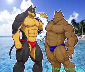 Rating: Questionable Score: 0 Tags: abs anthro archived_source barazoku beach biceps big_muscles blue_eyes bulge canid canine canis clothed clothing cloud domestic_dog duo e621 fur inviting kemono looking_at_viewer male mammal manya mixed_media muscular muscular_male outside pecs photo_background photography_(artwork) pose red_eyes sea seaside skimpy sky speedo swimwear tail toony topless water User: bunchy7s