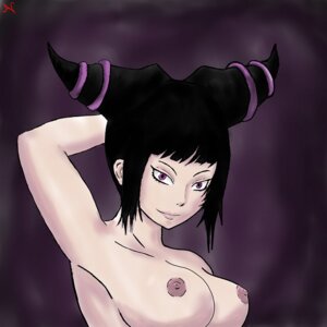 Rating: Questionable Score: 0 Tags: 1:1 areola black_hair breasts capcom e621 female grandfathered_content hair human juri_han mammal nipples not_furry nude purple_eyes reliusmax simple_background smile solo street_fighter User: bunchy7s