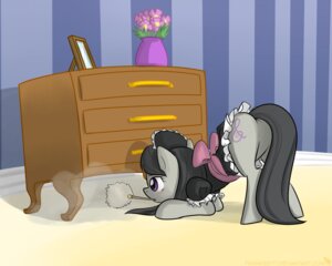 Rating: Questionable Score: 0 Tags: 5:4 bent_over black_hair blush bow_in_back butt cleaning_tool clothing cutie_mark dresser dust e621 earth_pony equid equine feather_duster female feral flower frankier77 friendship_is_magic fur furniture grey_body grey_fur hair hasbro horse maid_uniform mammal my_little_pony octavia_(mlp) plant pony purple_eyes solo uniform waist_bow User: bunchy7s