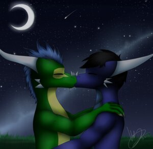 Rating: Safe Score: 0 Tags: 2013 5_fingers anthro biceps black_hair blue_body blue_hair blue_skin claws crescent_moon dragon duo e621 eyes_closed fingers grass green_body green_skin hair hand_on_shoulder horn kissing kyine lorenz_(freakyy-dragon) male male/male moon muscular muscular_male mythological_creature mythological_scalie mythology night nude outside plant scalie shooting_star short_hair side_view sky star starry_sky User: bunchy7s