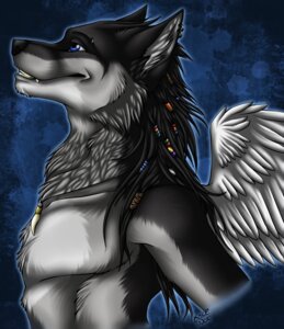 Rating: Safe Score: 0 Tags: 2010 abs anthro beads biped black_hair blue_eyes canid canine canis chest_tuft colored digital_media_(artwork) e621 ear_piercing feathered_wings feathers fur hair half-length_portrait hybrid inner_ear_fluff jewelry kcravenyote looking_up male mammal necklace piercing portrait side_view smile solo standing tribal tuft wings wolf wolfieee User: bunchy7s
