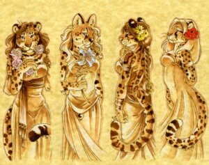 Rating: Safe Score: 0 Tags: 2009 anthro bookmark_design cheetah clothing dress e621 felid feline female group heather_bruton leopard mammal pantherine pigtails pose scan tail yellow_theme User: bunchy7s
