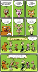 Rating: Explicit Score: 0 Tags: anthro bad_metadata bdsm bear bodily_fluids bondage bound comic digital_media_(artwork) domestic_cat e621 english_text equid equine felid feline felis female genital_fluids green_background group horse irony kink_shaming lagomorph latex leporid lol_comments male mammal mephitid missing_sample mondegreen nude rabbit shaved simple_background skunk tail text the_truth urine vore watersports User: bunchy7s