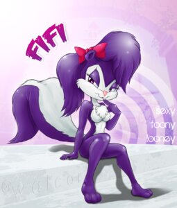 Rating: Safe Score: 0 Tags: accessory anthro biped bow_(feature) bow_accessory bow_ribbon breasts chest_tuft e621 english_text featureless_breasts female fifi_la_fume fluffy fluffy_tail fur hair hair_accessory hair_bow hair_ribbon long_hair looking_at_viewer mammal mephitid mixed_media photo_background photography_(artwork) pink_nose purple_eyes purple_hair raised_arm ribbons sitting skunk slim solo striped_skunk tail text tiny_toon_adventures tuft walcor warner_brothers User: bunchy7s
