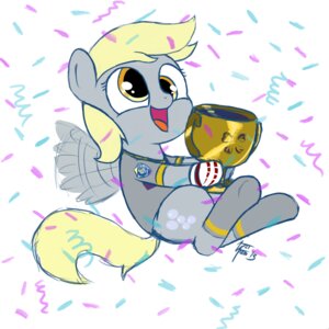 Rating: Safe Score: 0 Tags: /mlp/ 1:1 2013 art-anon award blonde_hair clothed clothed_feral clothing confetti cutie_mark derpy_hooves_(mlp) e621 equid equine feathered_wings feathers female feral flying friendship_is_magic grey_body grey_feathers hair happy hasbro mammal my_little_pony mythological_creature mythological_equine mythology pegasus solo tail trophy wings yellow_eyes User: bunchy7s