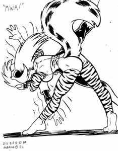 Rating: Questionable Score: 0 Tags: anthro artist_name bent_over biped black_and_white bottomwear butt character_name clothed clothed_anthro clothed_female clothing crop_top duo e621 english_text felid female female/female female_anthro fluffy fluffy_tail form_fitting fur glomp gloves_(marking) handwritten_text hybrid kissing leg_markings line_art mammal markings max_blackrabbit mephitid midriff monochrome pantherine pen_(artwork) pose presenting presenting_hindquarters raised_tail rear_view sabrina_(sabrina_online) sabrina_online shadow shirt shorts skunk socks_(marking) spread_legs spreading striped_body striped_fur stripes tackle tail text tiger topwear traditional_media_(artwork) underwear zig_zag User: bunchy7s