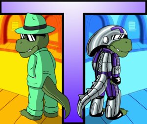 Rating: Safe Score: 0 Tags: armor biped bubba-trex bugsy clothed clothing color_contrast contrast cool_colors digital_media_(artwork) dinosaur duo e621 eyewear full-length_portrait fully_clothed green_body hat headgear headwear looking_back male portrait prehistoric_species reptile scalie side_view standing suit sunglasses symmetry tail the_adventures_of_t-rex unknown_artist warm_colors User: bunchy7s