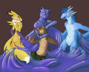 Rating: Questionable Score: 0 Tags: 2013 anthro bandai_namco black_sclera brown_background canid canine canis digimon digimon_(species) dipstick_tail dragon e621 fur group latex male mammal markings momofluff mythological_creature mythological_scalie mythology renamon scalie simple_background tail tail_markings white_body white_fur wiskar wolf yellow_body yellow_fur User: bunchy7s