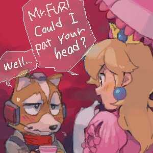 Rating: Safe Score: 0 Tags: 1:1 anthro canid canine crossover duo e621 embarrassed english_text female fox fox_mccloud human low_res male mammal mario_bros nemurism nintendo princess princess_peach royalty shy star_fox super_smash_bros. text User: bunchy7s