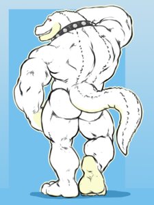 Rating: Safe Score: 0 Tags: 3:4 alligator alligatorid anthro biceps big_muscles butt collar crocodilian e621 gradient_background grisser hi_res looking_at_viewer looking_back male muscular muscular_anthro muscular_male nude pose raithian rear_view red_eyes reptile scales scalie simple_background solo tail white_body white_scales User: bunchy7s