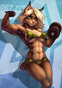 Rating: Safe Score: 0 Tags: 2012 abs accessory anthro big_muscles bikini blonde_hair bra breasts camo camo_print clothed clothing digital_media_(artwork) e621 exercise eye_black felid feline female fingerless_gloves fitness flexing gloves green_eyes hair handwear headband holding_object lynx mammal muscular muscular_anthro muscular_female navel nipple_outline skimpy smile solo star swimwear two-piece_swimsuit under_boob underwear weightlifting weights wolfy-nail workout User: bunchy7s