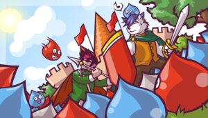 Rating: Questionable Score: 0 Tags: 7:4 anthro blue_hair cape castle clothing david_odyssey dragon_quest e621 flag flag_(object) flag_on_structure goo_creature greenendorf greening group hair holding_melee_weapon holding_object holding_sword holding_weapon human male male_human mammal melee_weapon plant shield short_hair slime slime_(blob) slime_(dragon_quest) square_enix sword tree vegex weapon wood User: bunchy7s