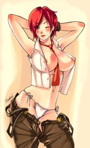 Rating: Explicit Score: 0 Tags: armpits arms_behind_head arms_up between_breasts breasts female female_only human king_of_fighters necktie necktie_between_breasts nipples open_clothes open_shirt panties pants_down red_eyes red_hair rule34 short_hair side-tie_panties smile solo standing ultimatesol underwear vanessa_(kof) white_panties wink User: bunchy7s