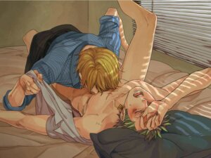 Rating: Explicit Score: 0 Tags: 2boys arched_back bed bed_sheet black_pants blonde_hair blush bottomless closed_eyes clothed_male_nude_male cmnm earrings gay green_hair heavy_breathing human jewelry leg_lift leg_up legs_held_open licking male male_only nipple_licking nipples on_back one_leg_up one_piece open_mouth pillow pinstripe_pattern roronoa_zoro rule34 scar straight_hair toned toned_male tongue undressing vinsmoke_sanji yaoi yuu_(1969loy) User: bunchy7s