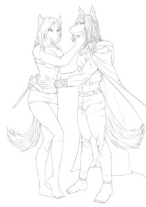 Rating: Questionable Score: 0 Tags: 2014 anthro black_and_white breasts canid canine canis cape clothed clothing duo e621 female femme_fatale fox hi_res knife male male/female mammal monochrome sirus skimpy smile the_sake_ninja wolf User: bunchy7s