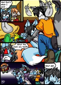 Rating: Safe Score: 0 Tags: angry anthro black_hair blue_body blue_fur canid canine canis clothing comic darkfoxsoldier digital_media_(artwork) domestic_dog e621 female fight fluffy fluffy_tail fox free_to_a_good_home_(webcomic) fur group hair humor kai_volikov lily_(dfstarfield) lloyd_(darkfoxsoldier) loose_feather male mammal one_sided pinned punch tail walk-in wolf wrestling xizana zeno User: bunchy7s