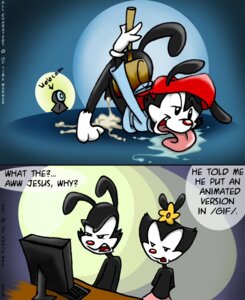 Rating: Explicit Score: 0 Tags: 2007 anal anal_penetration animaniacs annie-mae anthro bodily_fluids bottomless camera clothed clothing computer cum cum_while_penetrated dialogue dot_warner drooling e621 electronics english_text genital_fluids genitals group hat headgear headwear inkblot looking_pleasured male male_penetrated mammal penetration penis saliva sex_toy speech_bubble text tongue voyeur wakko_warner warner_brothers webcam yakko_warner User: bunchy7s