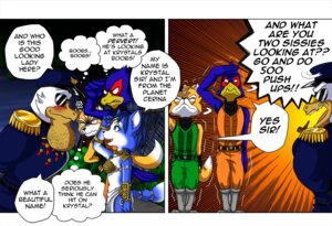 Rating: Questionable Score: 0 Tags: amphibian anthro avian beak bird blue_body blue_feathers blue_fur blue_hair bodily_fluids canid canine clothing comic e621 english_text falco_lombardi falcon falconid feathers female fox fox_mccloud frog fur gesture hair icha-icha krystal_(star_fox) male mammal military nintendo pelecaniform pelican salute slippy_toad star_fox sweat text thought_bubble toad_(frog) training white_body white_fur User: bunchy7s