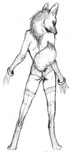 Rating: Questionable Score: 0 Tags: 2001 anthro black_and_white bracelet canid canine caribou_(artist) clothed clothing e621 female fluffy fluffy_tail footwear graphite_(artwork) jewelry knee_pit legwear mammal maned_wolf monochrome panties rear_view socks solo tail thigh_highs thigh_socks topless traditional_media_(artwork) underwear User: bunchy7s