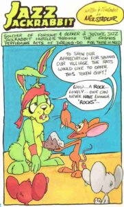 Rating: Safe Score: 0 Tags: ambiguous_gender anthro clothing comic compression_artifacts dialogue e621 english_text epic_games group hare jazz_jackrabbit jazz_jackrabbit_(series) kerchief lagomorph leporid mammal murid murine nick_stadler official_art rat rock rodent tail text toony User: bunchy7s