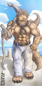 Rating: Safe Score: 0 Tags: abs anchor anthro athletic beach belt biceps big_muscles biped black_nipples black_pawpads blue_eyes bottomwear brown_body brown_fur brown_hair brown_nose canid canine canis chest_tuft cinna-tree claws clothed clothing denim denim_bottomwear denim_clothing detailed_background e621 front_view fur grin hair hi_res jeans kerchief male mammal muscular muscular_anthro muscular_male nipples outside pants pawpads paws pecs pier pose sand sea seaside sky smile solo standing tan_body tan_fur toe_claws topless tuft water wolf User: bunchy7s