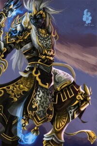 Rating: Safe Score: 0 Tags: 2012 anthro armor asian black_body black_fur blue_fire clothed clothing colored_fire e621 fangs felid fire full-length_portrait fur hair male mammal pantherine portrait shaded smile soddy soft_shading solo teeth white_hair User: bunchy7s